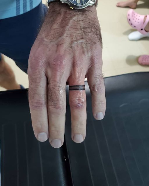 a man's hand with a ring on it