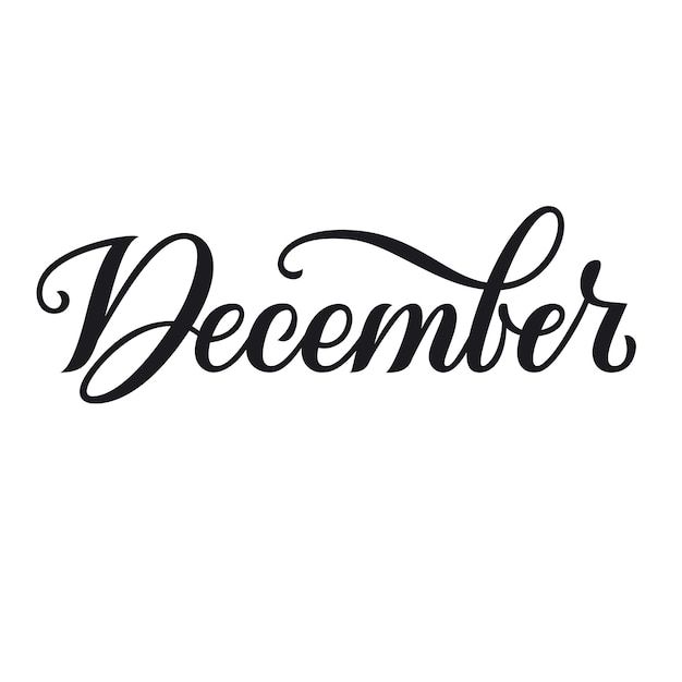 the word december written in cursive writing on a white background with black ink