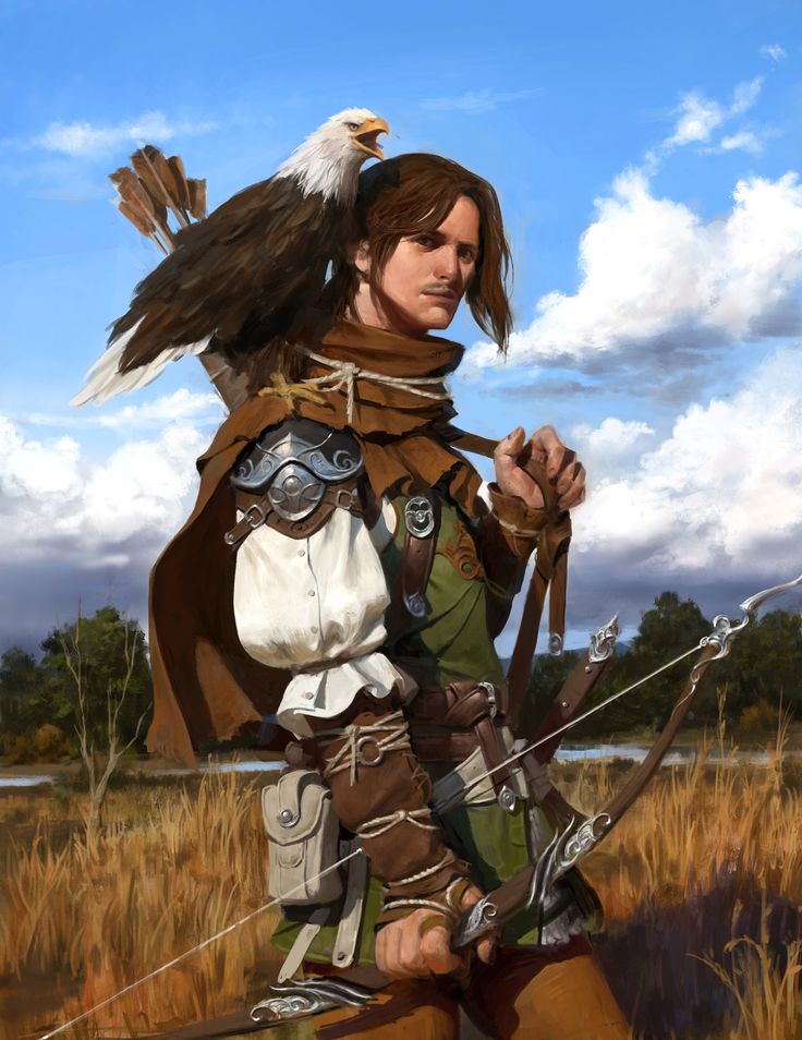 a painting of a woman with an eagle on her shoulder holding a bow and arrow