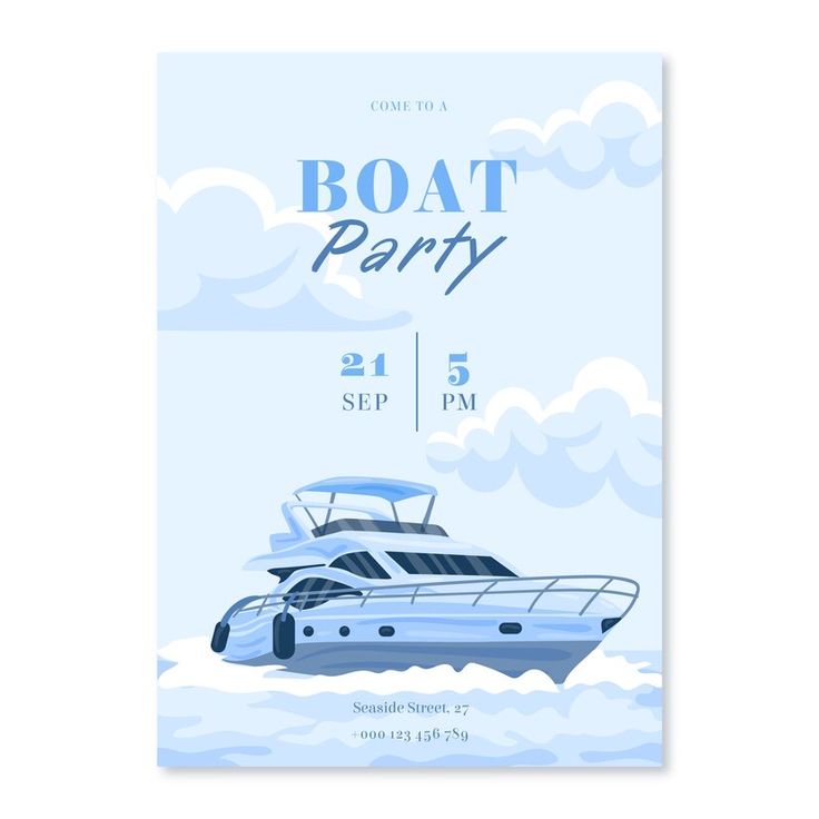 a boat party poster with the date on it