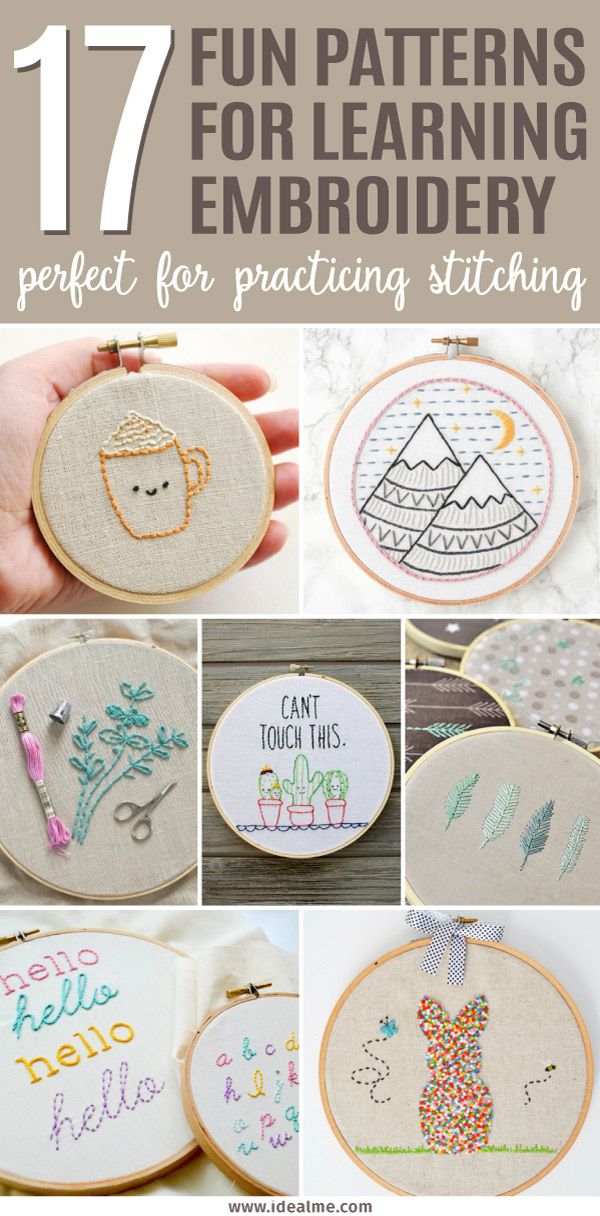 cross stitch patterns with text that reads 17 fun patterns for learning embroidery perfect for practicing stitching