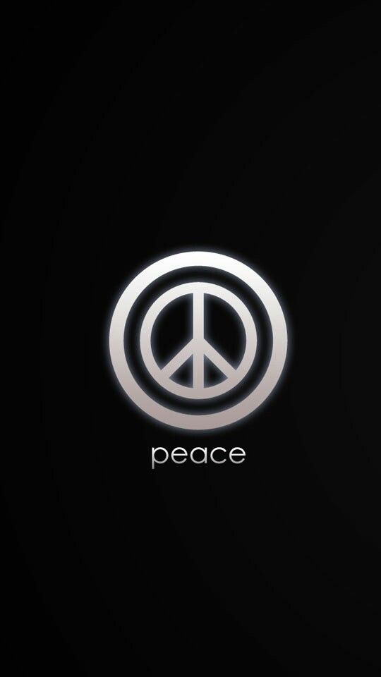 a peace sign is shown in the middle of a black background with white letters on it