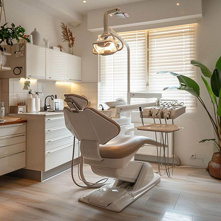 Modern Dental Office: A neatly organized modern dental office with a comfortable chair under a bright procedural light. #dental #office #modern #chair #light #aiart #aiphoto #stockcake ⬇️ Download and 📝 Prompt 👉 https://stockcake.com/i/modern-dental-office_738994_448865 Dental Hygiene Clinic, Cozy Dental Office, Aesthetic Dental Office, Orthodontic Office Design Interiors, Modern Farmhouse Dental Office, Dental Chair Design, Modern Dental Operatory, Dental Hygiene Operatory Decor, Modern Dentist Office