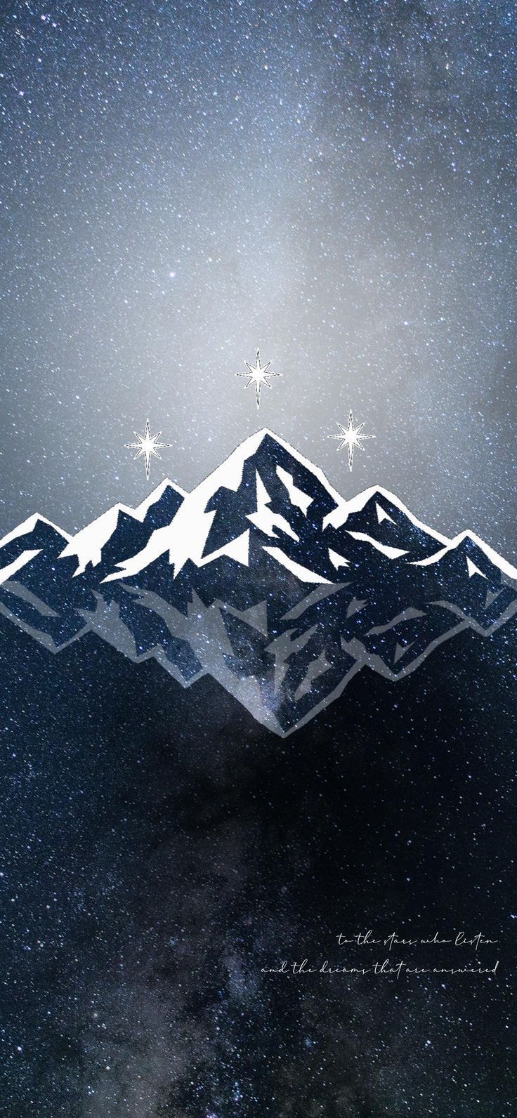 the mountains are covered in snow and stars