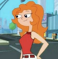 an animated girl with red hair and glasses standing in the middle of a city street