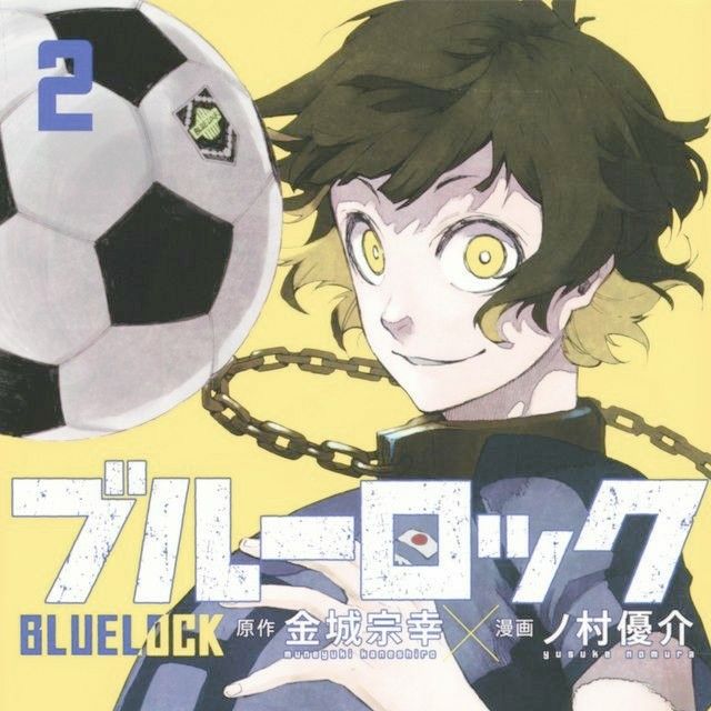 an anime character holding a soccer ball in front of his face and chain around his neck