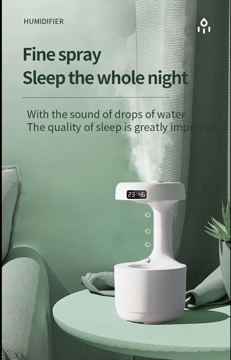 an advertisement for humidifier with the words fine spray sleep the whole night on it