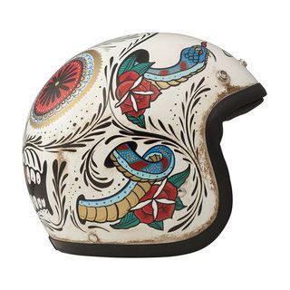 a white helmet with colorful designs on it