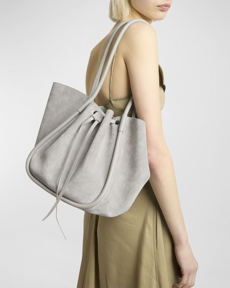 Proenza Schouler Large Drawstring Suede Tote Bag | Neiman Marcus Grey Accessories, Suede Tote Bag, Taking A Walk, Point Design, Suede Bag, Suede Tote, Leather Roll, Grey Suede, Sketchbook Inspiration