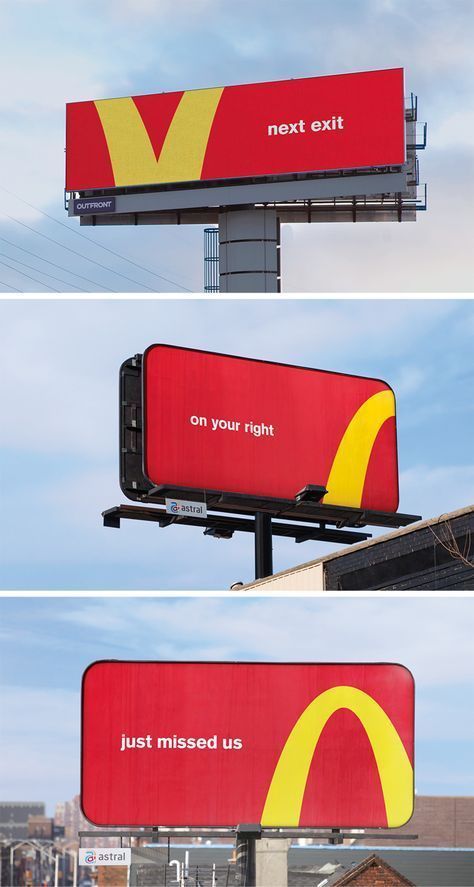 two billboards with the same advertisement on them, and one has an image of a mcdonald's