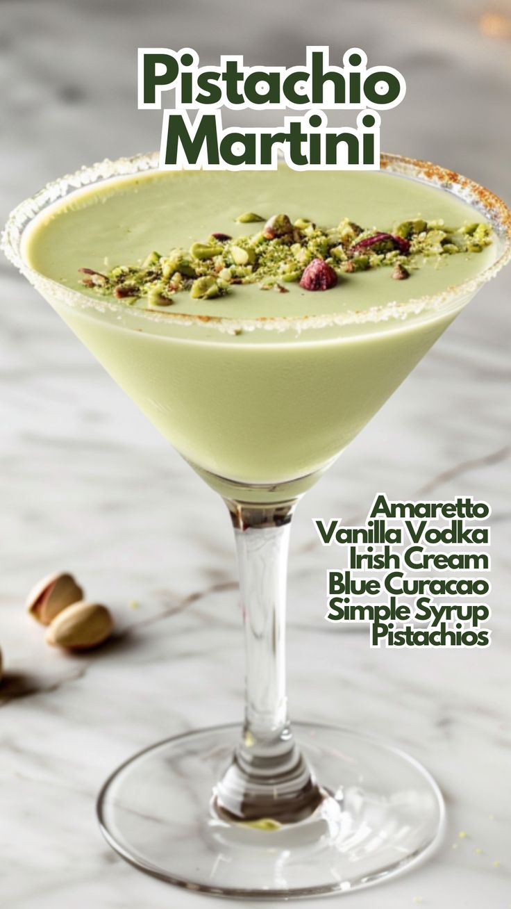 a green drink with pistachio martini in it