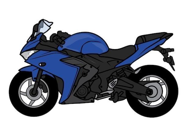 a drawing of a blue motorcycle on a white background