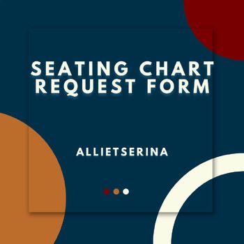 the cover of seating chart request form, with circles and dots on blue paper background