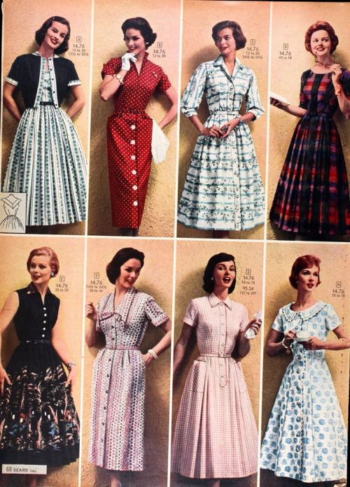 Women’s dresses in the Sears Catalogue, Spring/Summer 1958. 40s Mode, Reunion Dress, Bye Bye Birdie, Sears Catalog, Vintage Fashion 1950s, 50's Fashion, 1950 Fashion, Look Retro, Fashion 1950s