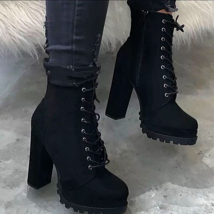 Suede Black Booties. Super Comfortable To Walk In Black Stacked Heel Ankle Boots, Boot Shoes Heels, Shoe Heels Boots, Boots For Ladies Black, Black Heel Lace Up Boots, Black Boots High Heel, High Heels. Boots, Luxury High Ankle Lace-up Boots With Reinforced Heel, Womens Black Heeled Boots