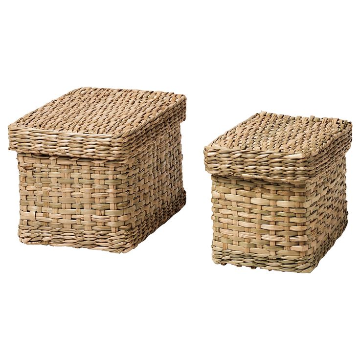 two wicker baskets sitting next to each other