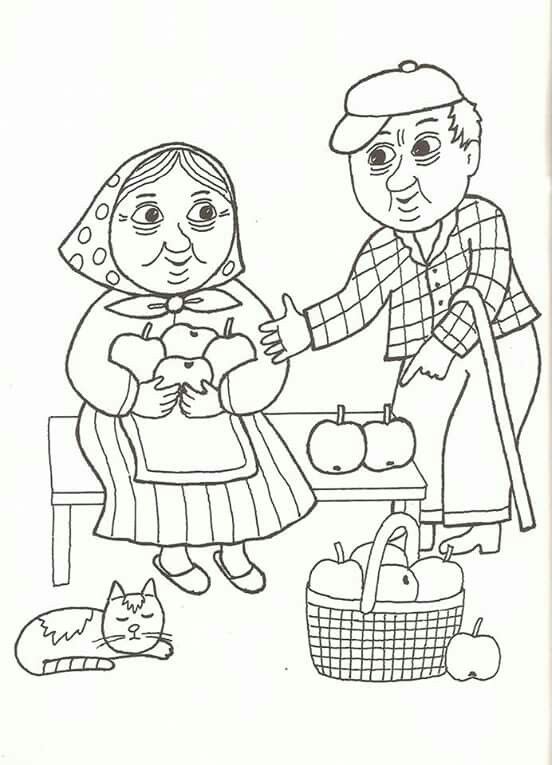 a black and white drawing of a boy giving a girl an apple to put in her hand