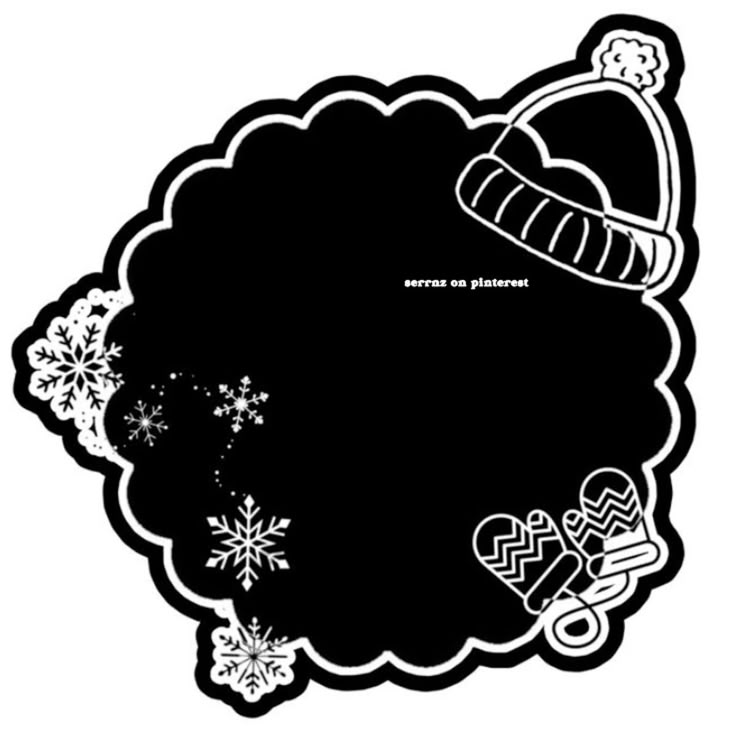 a black and white photo with snowflakes on the bottom, an image of a hat