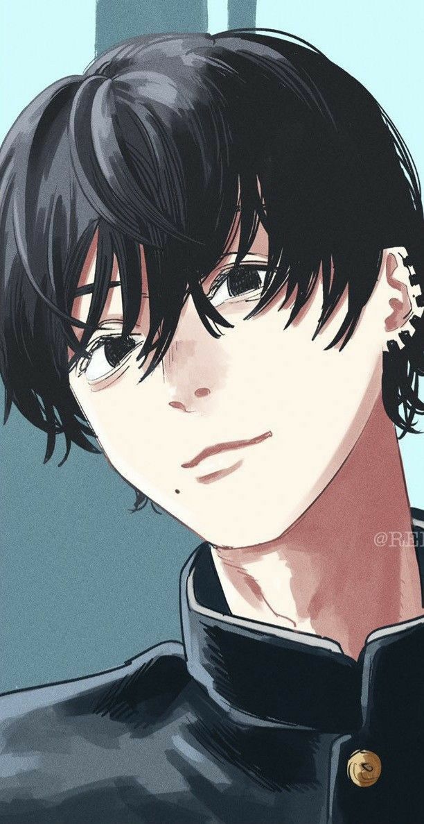 an anime character with black hair and glasses