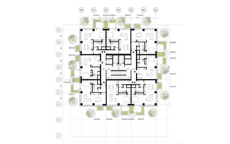 the floor plan for an apartment building with multiple levels and different rooms, including one bedroom