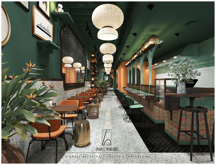 an artist's rendering of the interior of a restaurant