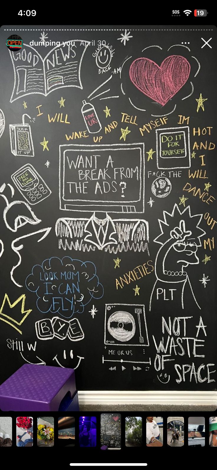 a blackboard with writing on it and some pictures in the bottom right hand corner