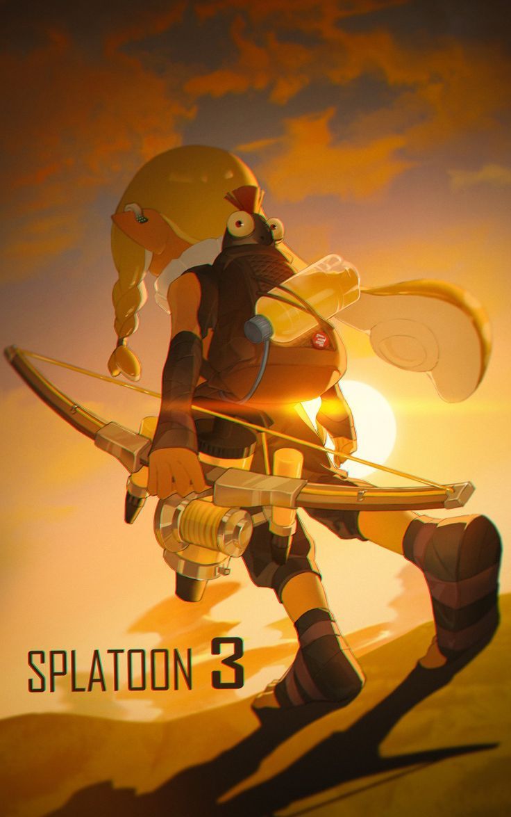 an animated character holding a surfboard in front of a sunset with the caption splaton 3