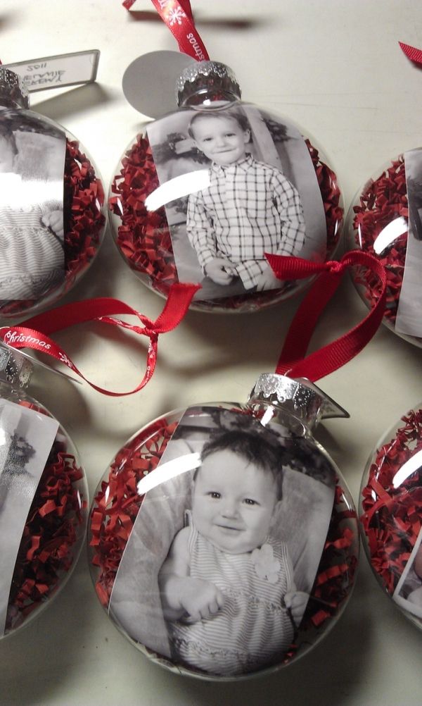 an ornament that has been made to look like a baby's photo