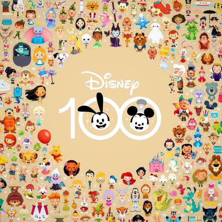 an image of many different disney characters in the shape of a circle on a beige background