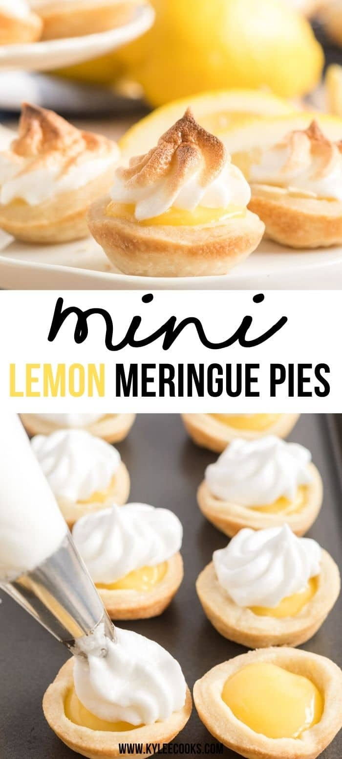 mini lemon meringue pies on a baking sheet with the title overlay