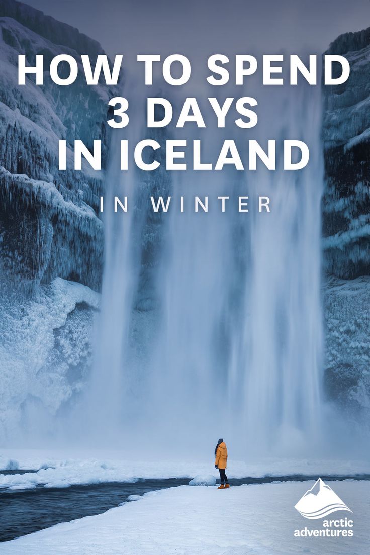 a person standing in front of a waterfall with the words how to spend 3 days in iceland in winter