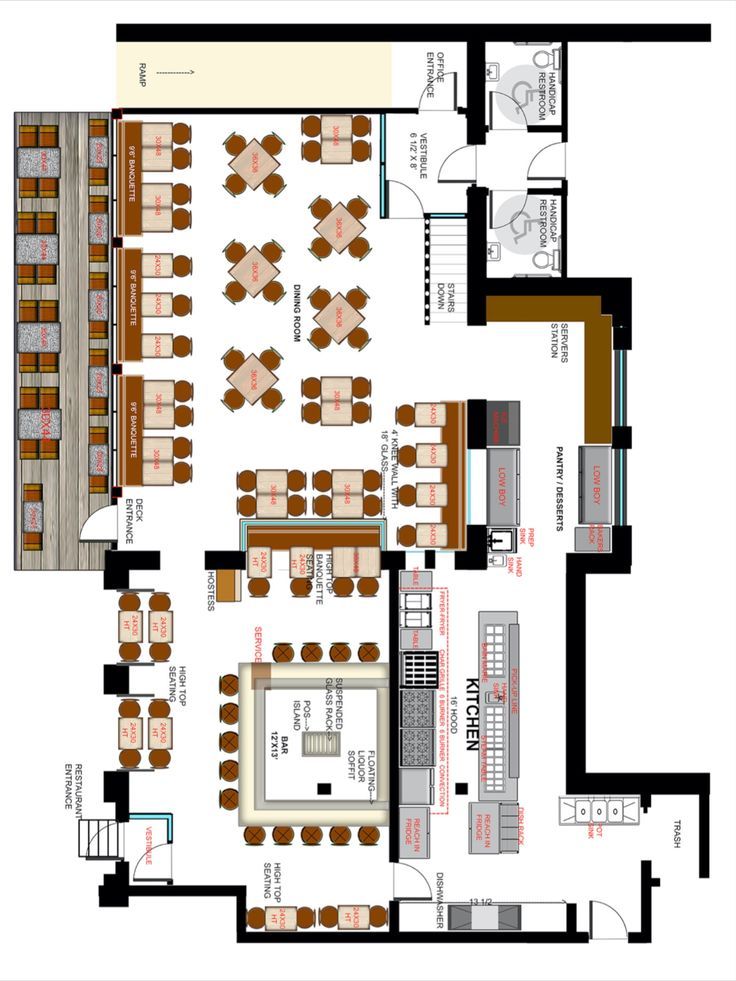 restaurant floor plan showing placement of tables, chairs, bar and kitchen Restaurant Seating Design Layout, Restaurant Bar Floor Plan Design Layouts, Highway Restaurant Design Plan, Restraunt Floor Plan, Restaurant And Bar Floor Plan, Floor Plan For Restaurant, Bar Layout Design Floor Plans, Outdoor Restaurant Layout, Bar Floor Plan Layout