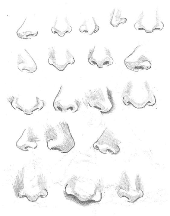 a bunch of different facial expressions drawn in pencil