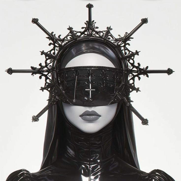 a mannequin's head is adorned with metal spikes and cross - crosses