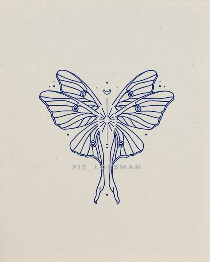 a drawing of a blue butterfly on a white paper with the words fiz fissman