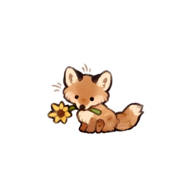 a drawing of a fox holding a flower