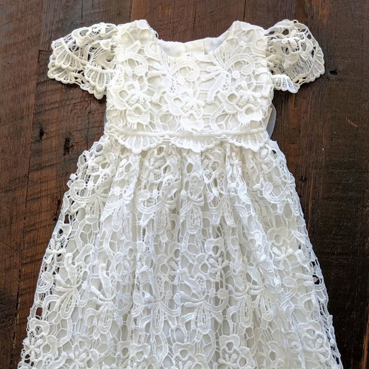 Unbranded Back Zip And Organza Back Tie Includes Bonnet Hand Wash/Hang Dry New And Unworn Blessing Dress, Christening Dress, Kids' Dresses, White Lace, Christening, Formal Dresses, White, Lace, Dresses