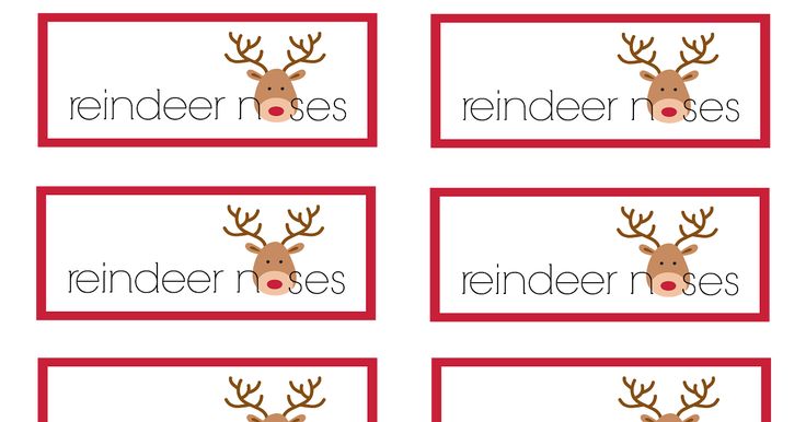 reindeer name tags with the words reindeer on them in red and white, set of 12