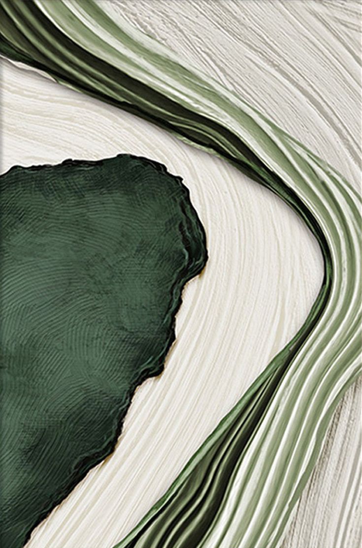 an abstract painting with green and white lines on the bottom half of it, as if in nature