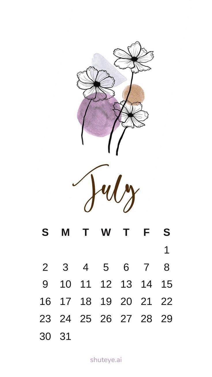 the calendar for july with flowers on it