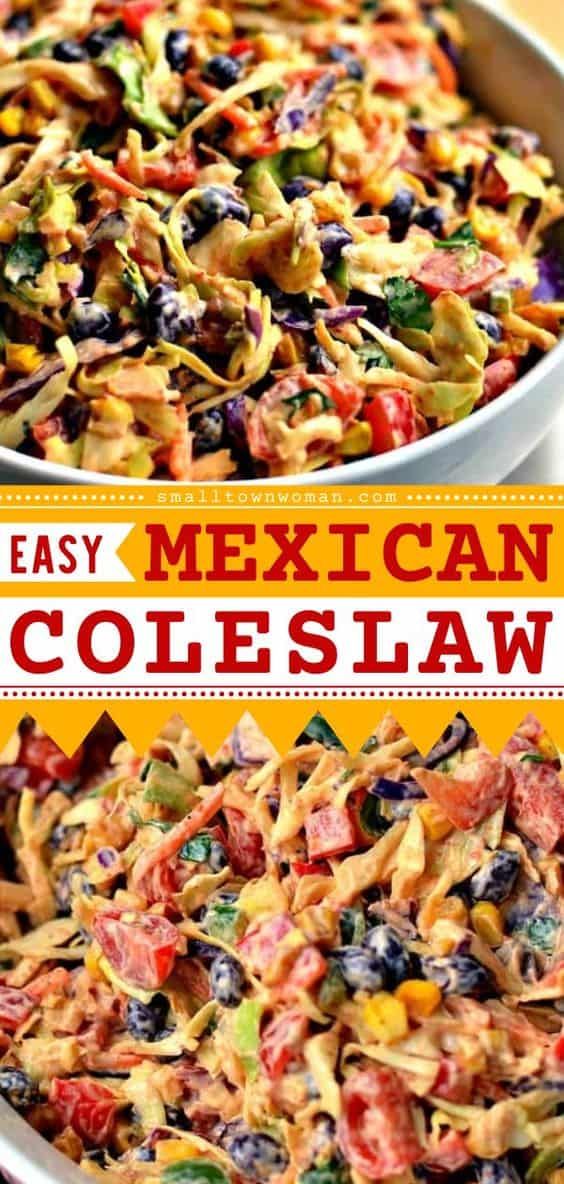 mexican coleslaw in a bowl with the title above it