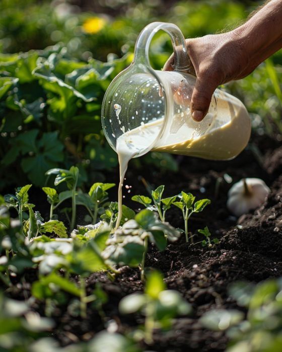 someone is pouring milk into the garden