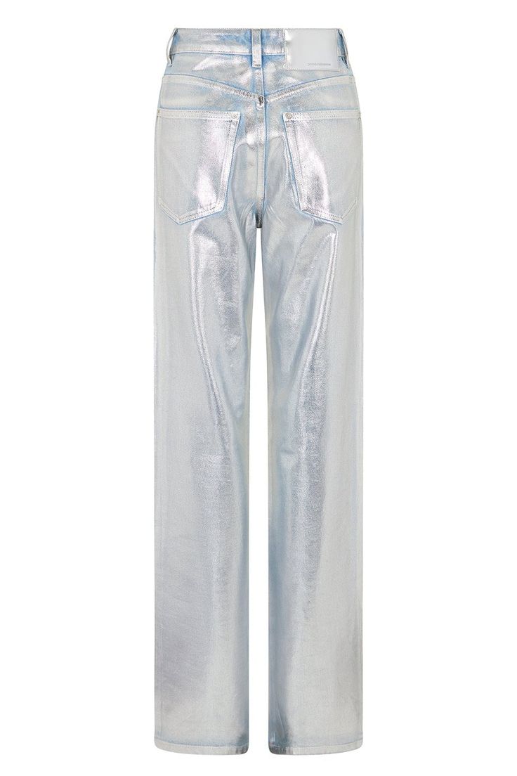 Rabanne metallic jeans in light silver. 100% viscose Combo: 71% polyester, 29% polyamide100% viscose Combo: 71% polyester, 29% polyamide Dy Clean Imported Straight Leg Silver Jeans, Silver Jeans Womens, Spring Denim, Metallic Jeans, American Jeans, Summer Denim, Teddy Coat, Silver Jeans, Straight Leg Trousers