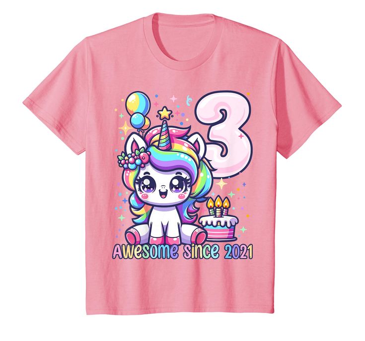 a pink birthday shirt with an image of a unicorn