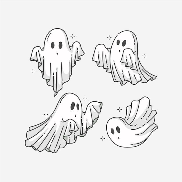 four ghost stickers with different shapes and sizes, one is white and the other has black