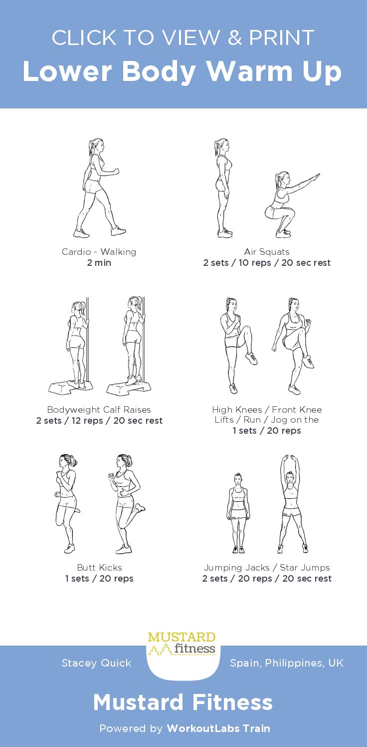 an exercise poster showing how to use the lower body warm up