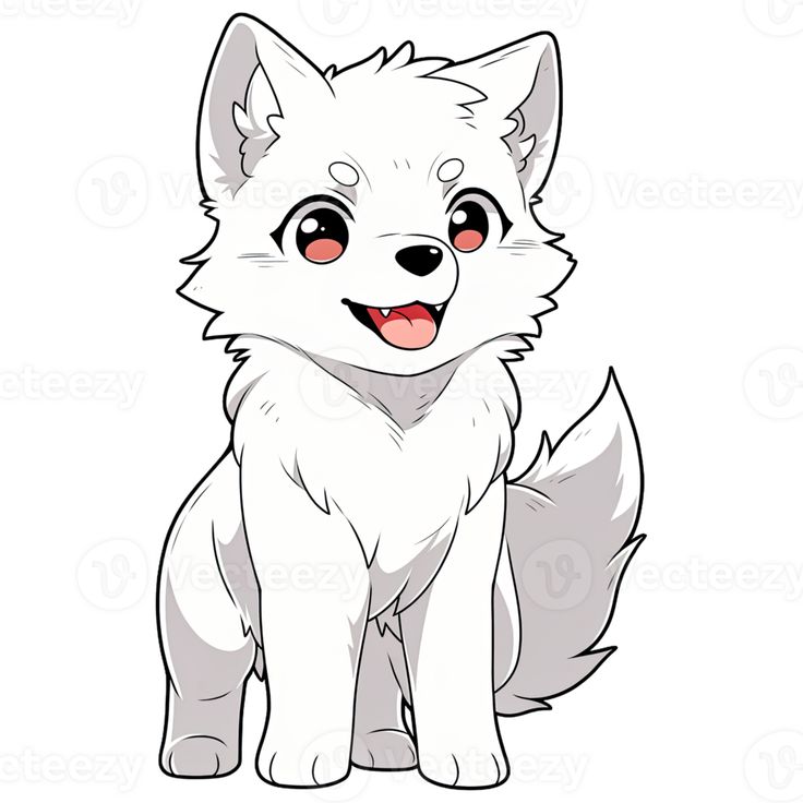 a white fox with red eyes sitting down