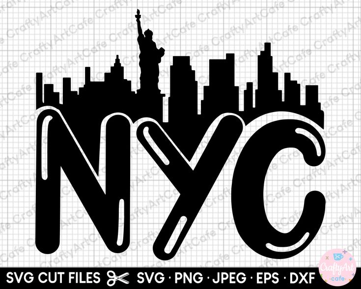 the new york city skyline is shown in black and white, with the words nyc cut files