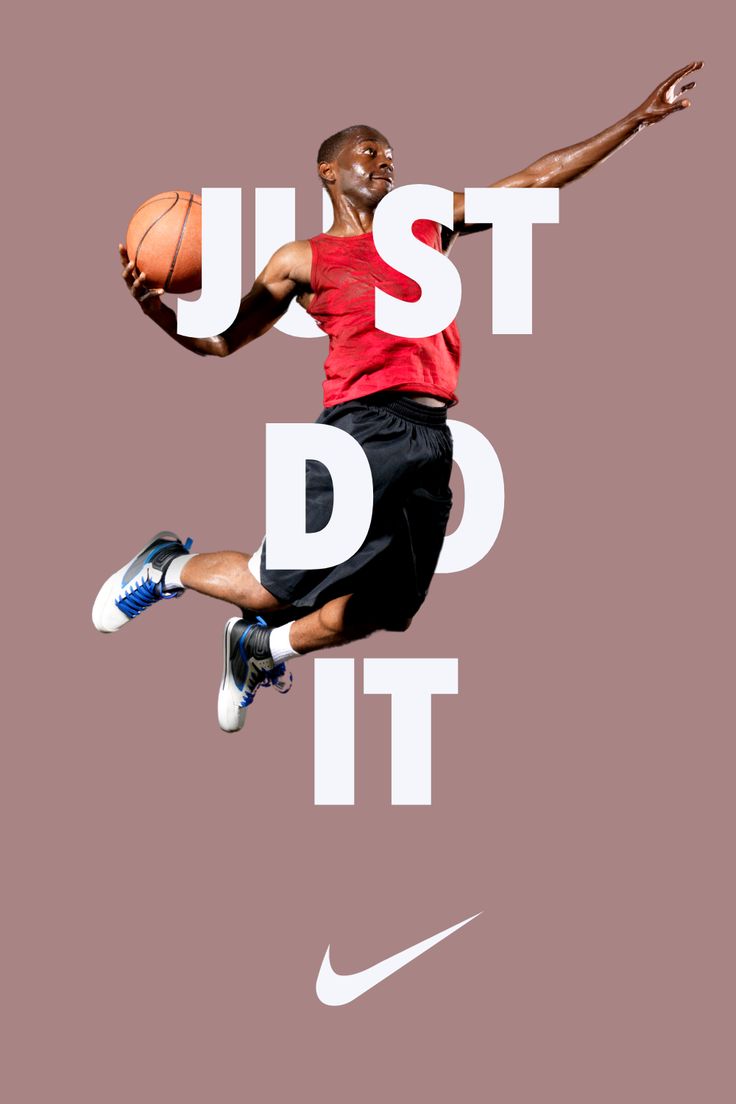 a man in red shirt and black shorts jumping with a basketball on his feet, just do it