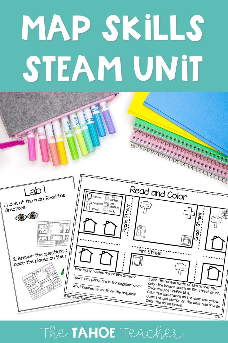 the map skills for steam unit is shown with markers, pens and notebooks